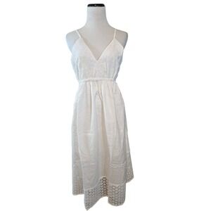 White Waves Women White Cotton Eyelet Lace Midi Sundress XL/L Boho Coastal New